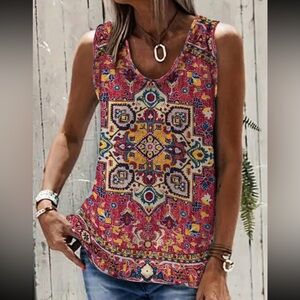 Boho western vintage floral print tank top
